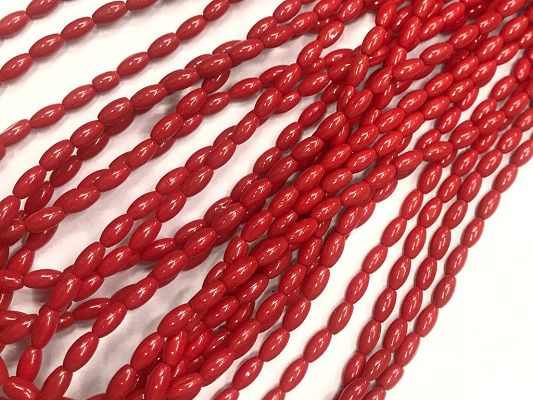 Red Opaque Oval Glass Beads- 7x4mm