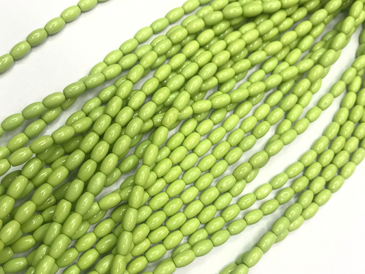 Peridot Green Opaque Oval Glass Beads- 7x4mm