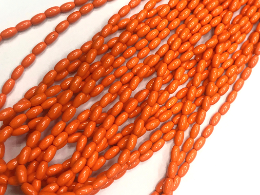 Bright Orange Opaque Oval Glass Beads- 7x4mm