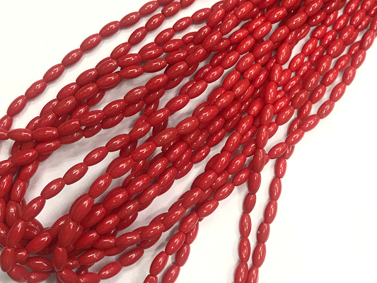 Red Opaque Oval Glass Beads- 7x4mm