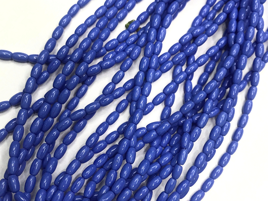 Blue Opaque Oval Glass Beads- 7x4mm