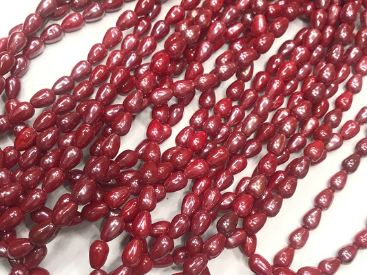 Dark Red Drop Opaque Lustre Glass Beads- 9x7mm