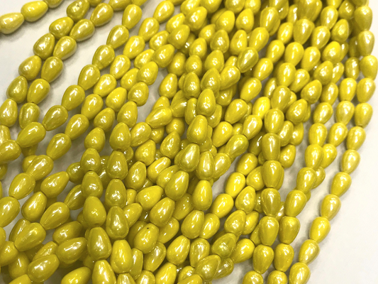 Yellow Drop Opaque Lustre Oval Glass Beads- 9x7mm