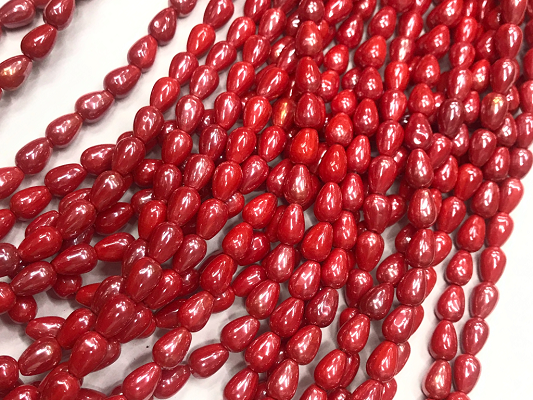 Red Drop Opaque Lustre Glass Beads- 9x7mm