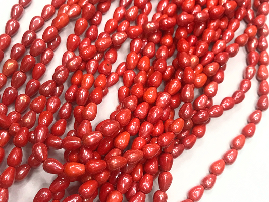 Light Red Drop Opaque Lustre Glass Beads- 9x7mm