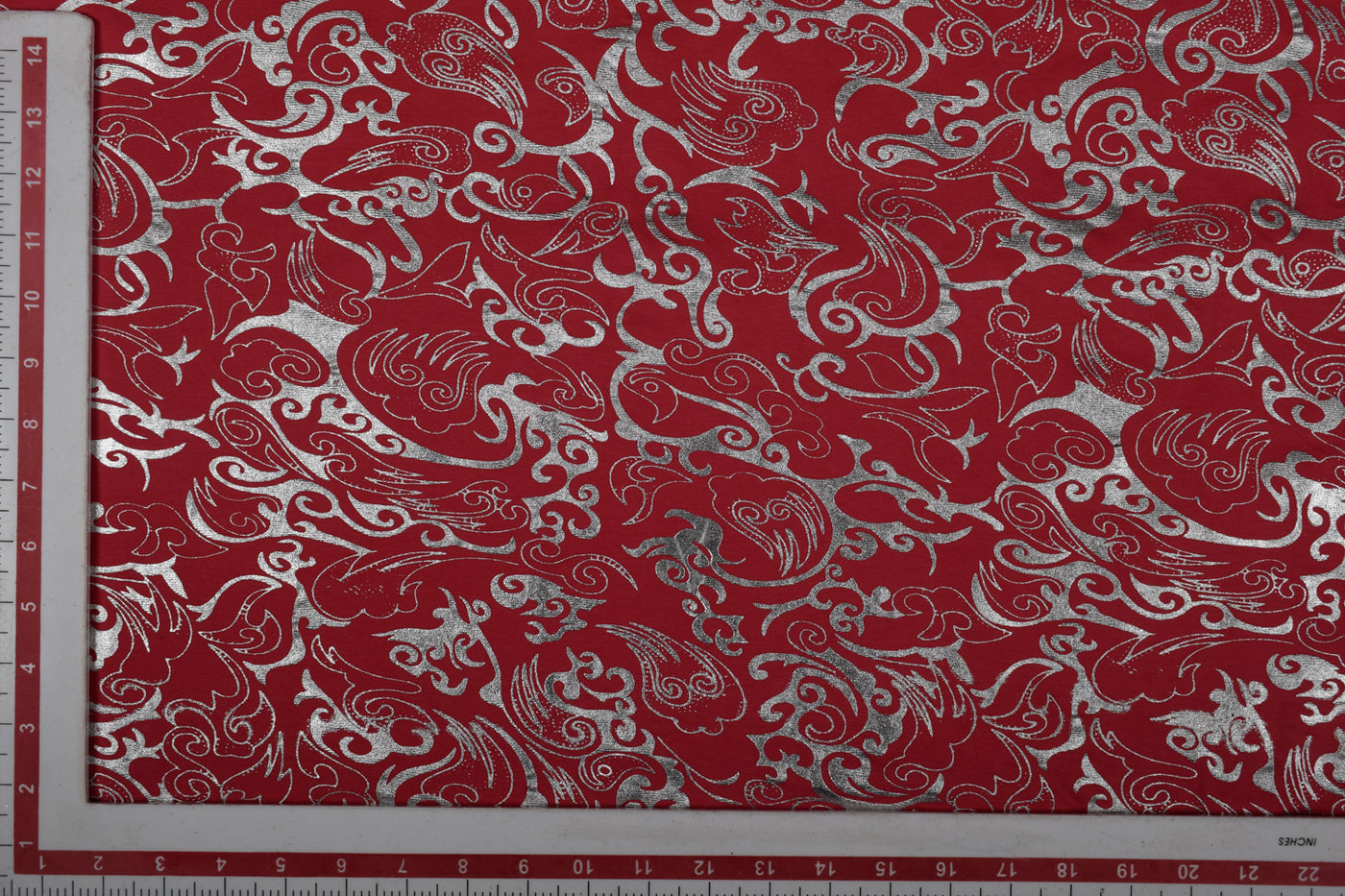 Red & Silver Foil Knit Fabric