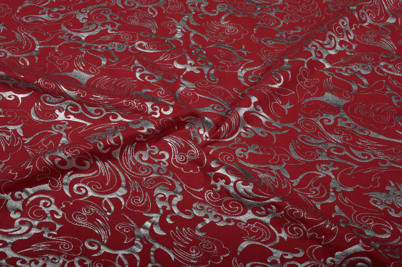 Red & Silver Foil Knit Fabric