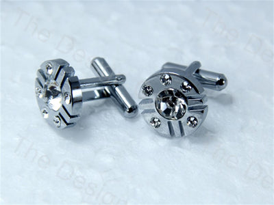 round-5-small-stones-design-silver-metallic-cufflinks