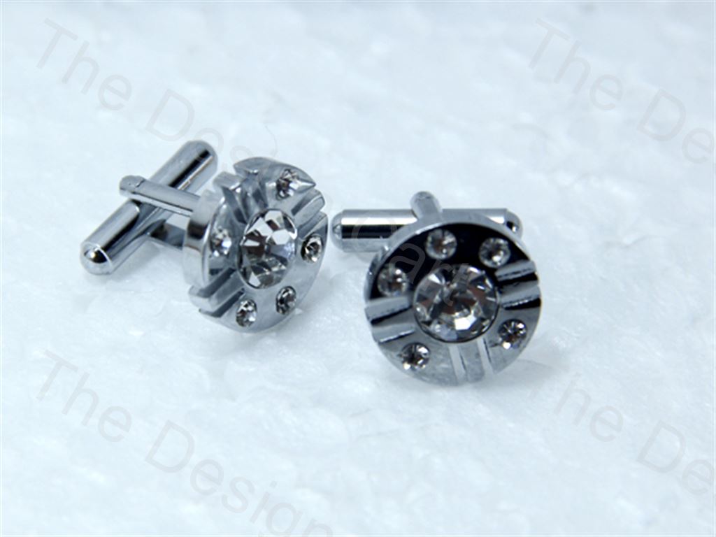 round-5-small-stones-design-silver-metallic-cufflinks