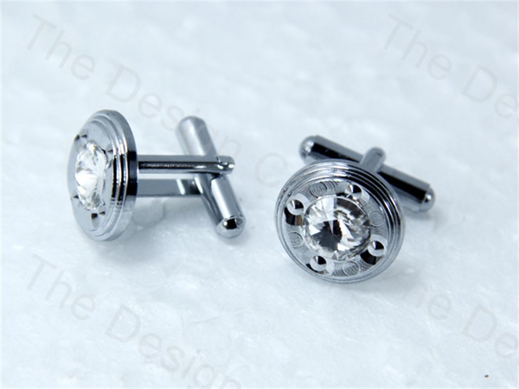 round-4-small-and-big-stone-design-silver-metallic-cufflinks