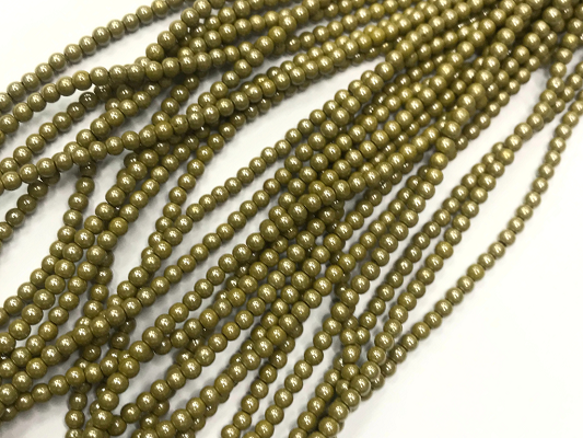 Olive Green Opaque Round Rocaille Glass Seed Beads-4mm