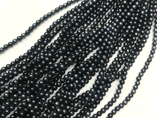 Black Lustre Opaque Round Rocaille Glass Seed Beads-4mm