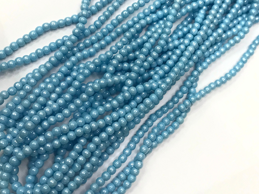 Light Blue Opaque Round Rocaille Glass Seed Beads - 4mm