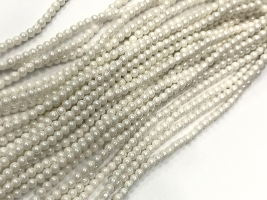 White Lustre Opaque Round Rocaille Glass Seed Beads-4mm