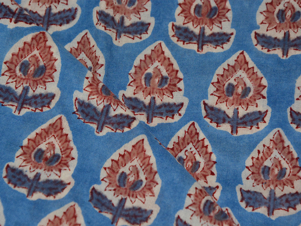 bluefloralprintedhandblockedcottonfabric