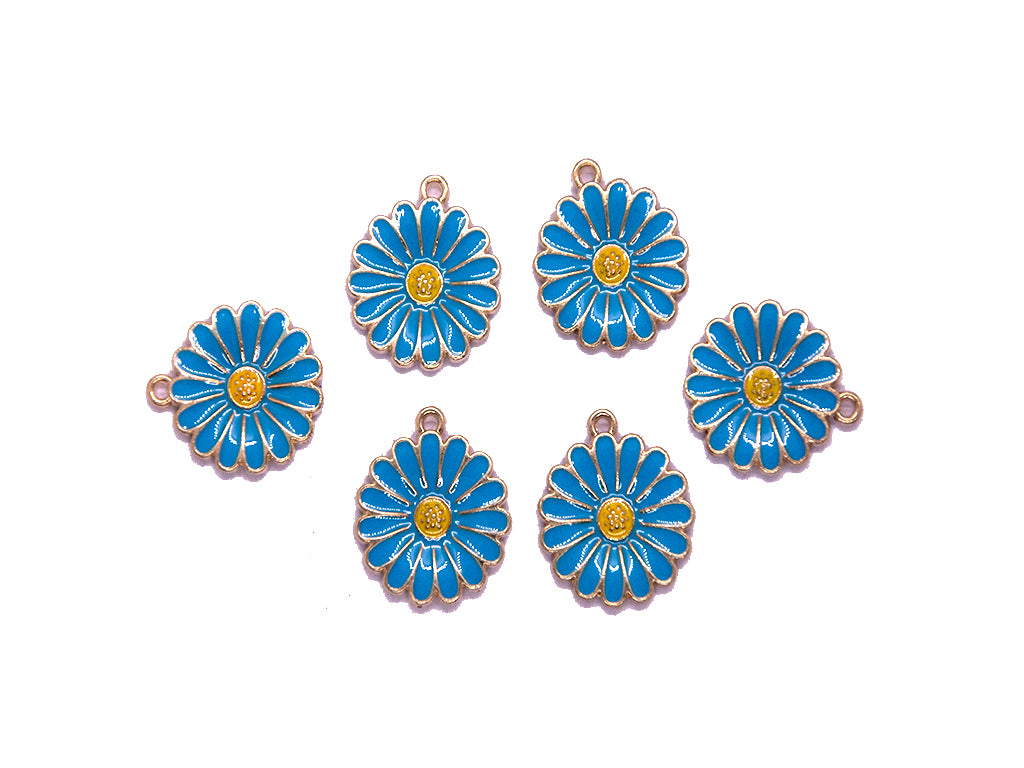 Blue Yellow Flower Shaped Metal Charms