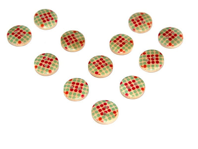 Red Turquoise Geometric Printed 2 Hole Wooden Buttons