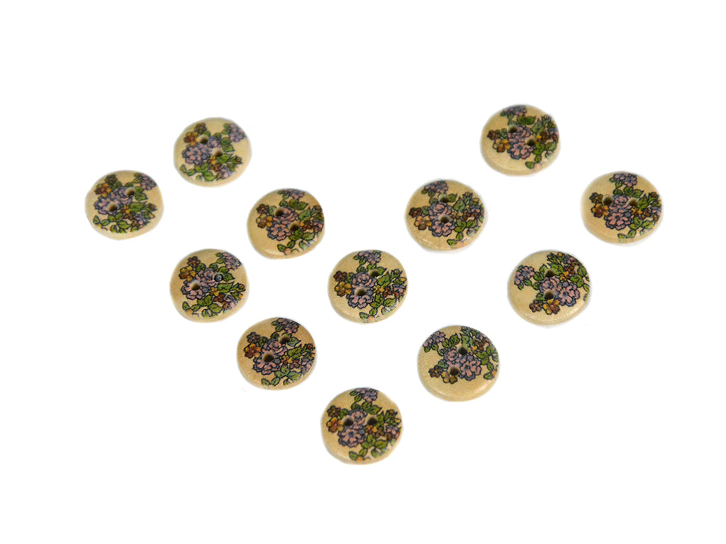 Purple Green Floral Printed 2 Hole Wooden Buttons