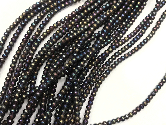 Black Rainbow Opaque Round Rocaille Glass Seed Beads-4mm