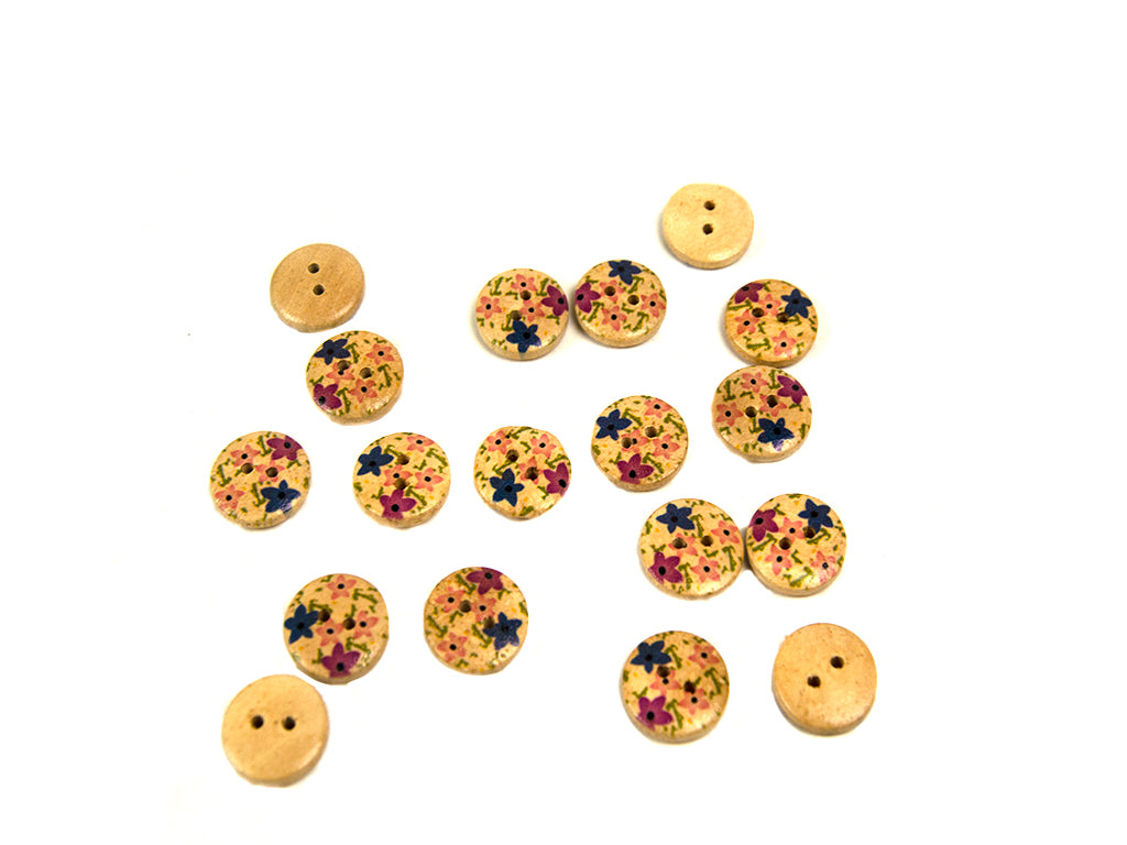 Multicolour Floral Printed 2 Hole Wooden Buttons3