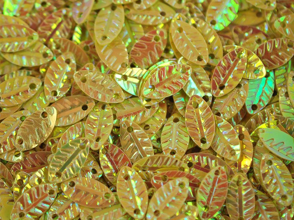 Golden Green 2 Hole Leaf Shape Plastic Sequins (1809423106082)