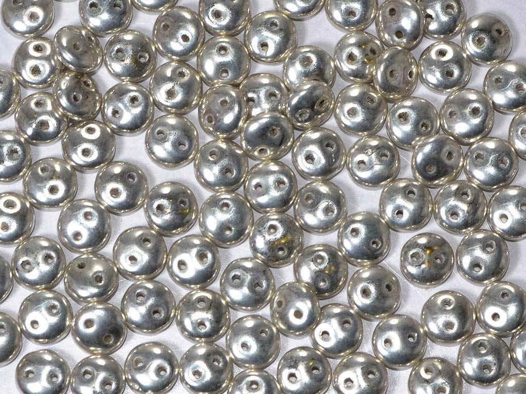 Metallic Silver Lentil 2 Hole Czech Glass Beads | The Design Cart (1695435259938)