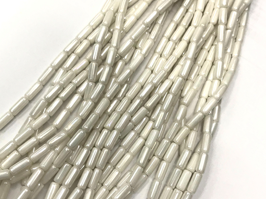 White Lustre Pipe Glass Seed Beads-9x7mm