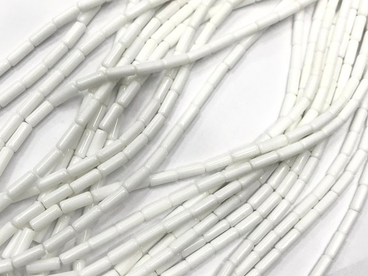 White Opaque Pipe Glass Seed Beads-9x7mm