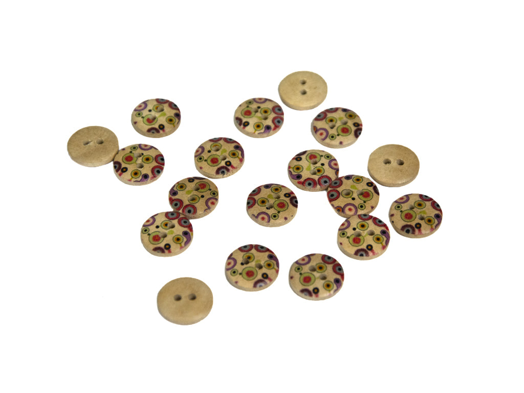 Purple Green Circular Printed 2 Hole Wooden Buttons