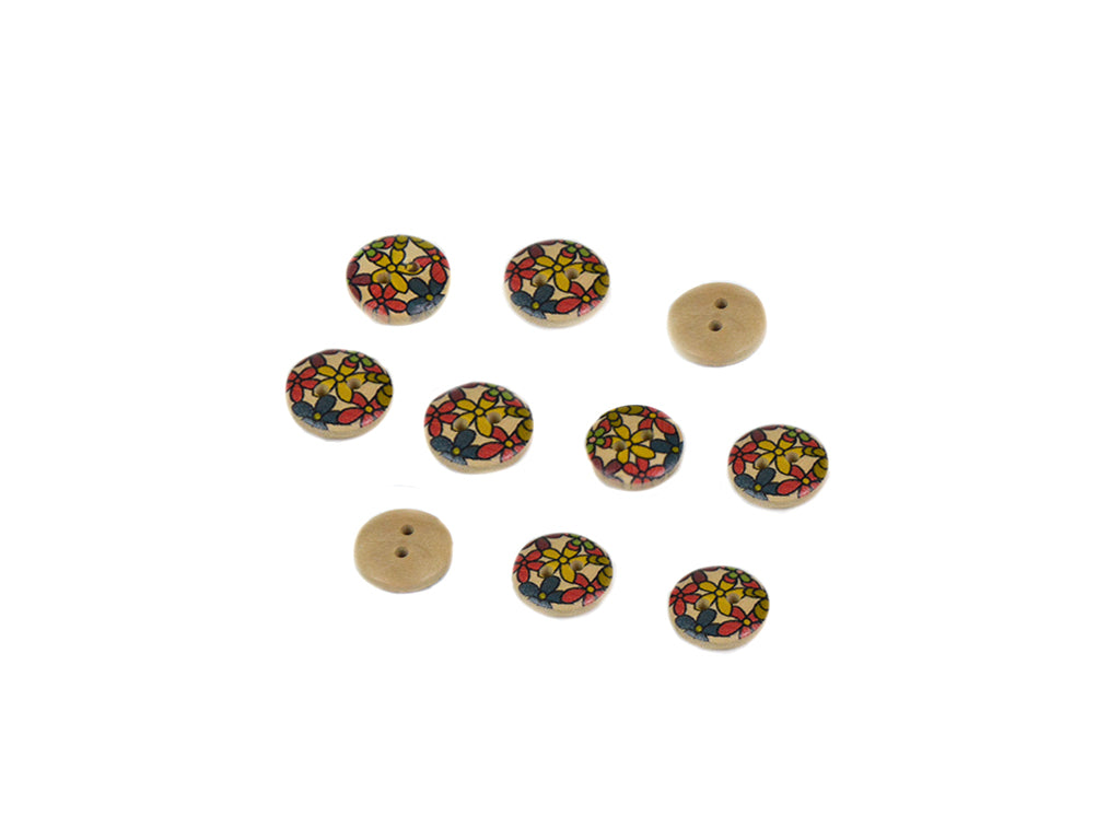 Multicolour Floral Printed 2 Hole Wooden Buttons