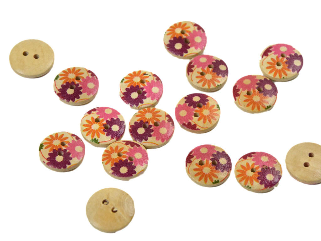 Multicolour Floral Printed 2 Hole Wooden Buttons7