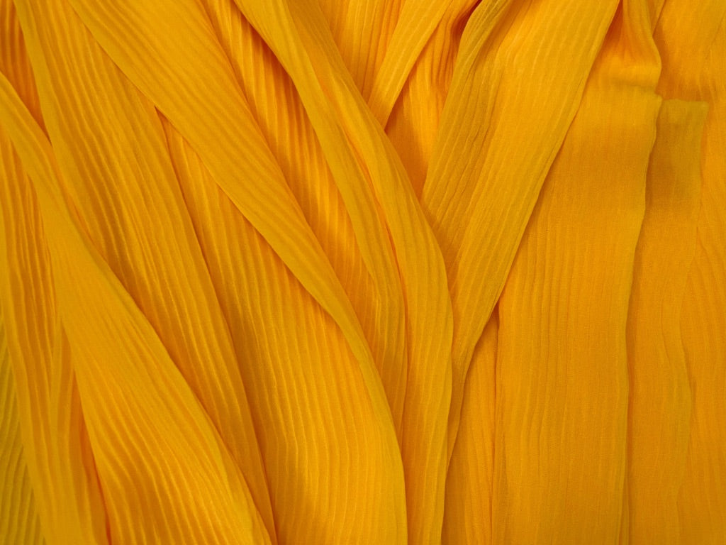 Yellow Plain Pleated Viscose Georgette Fabric