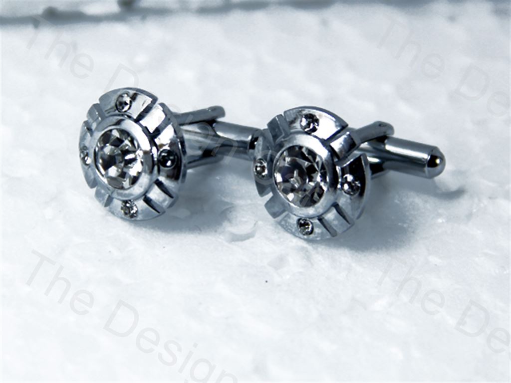 round-5-stones-design-silver-metallic-cufflinks