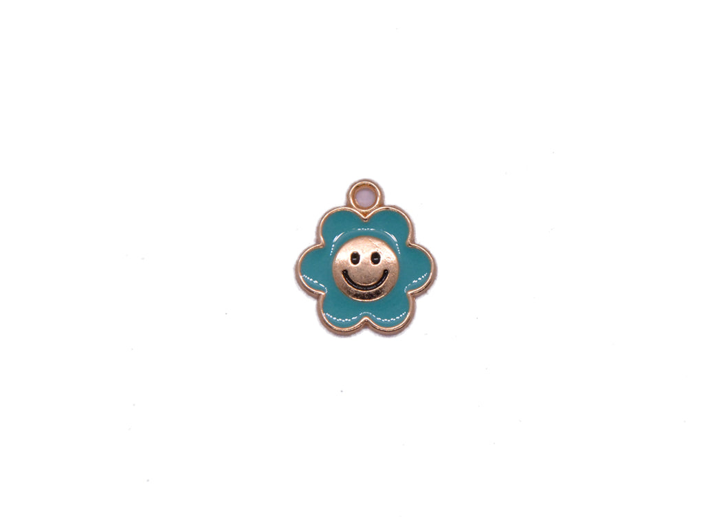 Turquoise Flower Shaped Smiley Enamel Charms