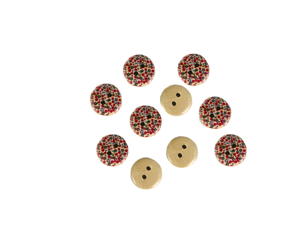 Red Navy Blue Floral Printed 2 Hole Wooden Buttons