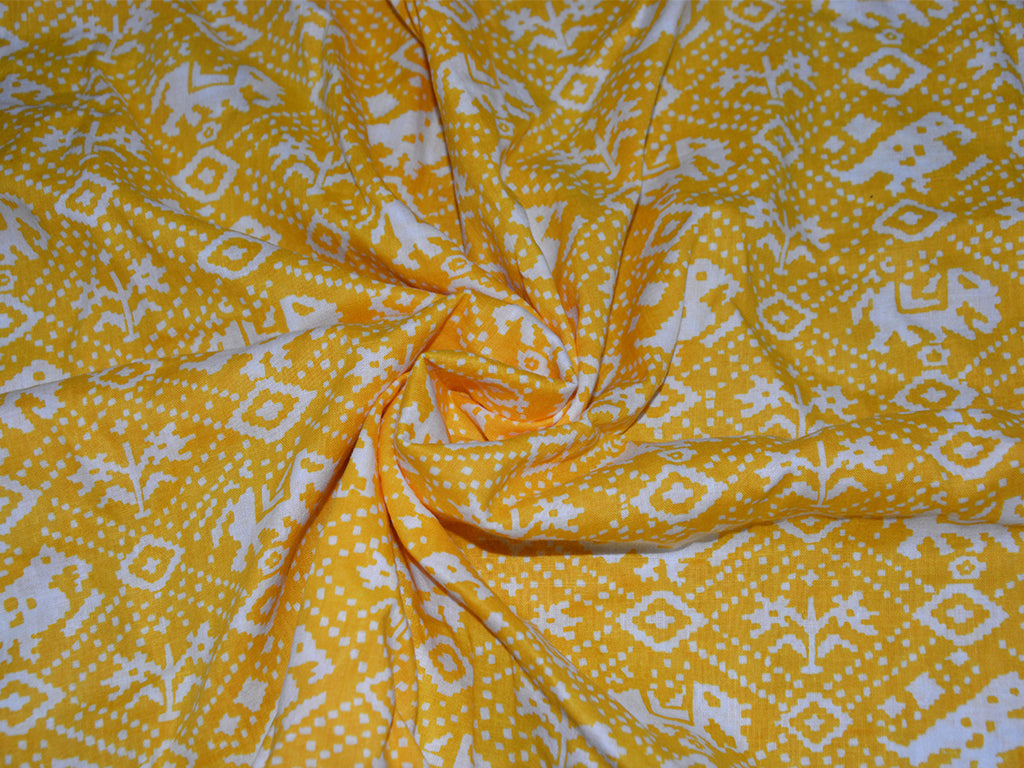 precut-1-1-metre-yellow-printed-pure-cotton-fabric