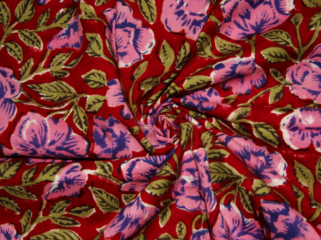 precut-1-metre-red-pink-kalamkari-handblocked-cotton-fabric