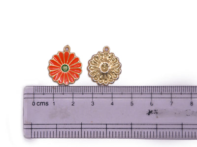 Orange Dark Green Flower Shaped Metal Charms