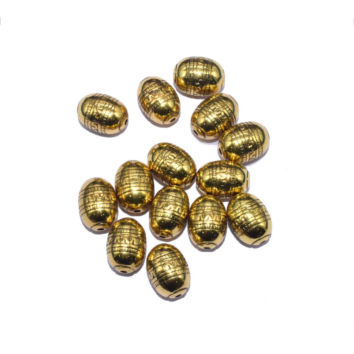 Golden Designer Oval Acrylic Beads - 13x10 mm