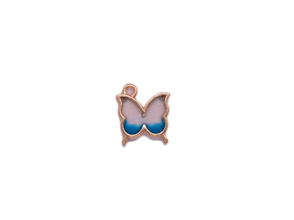 Blue White Butterfly Shaped Metal Glass Charms