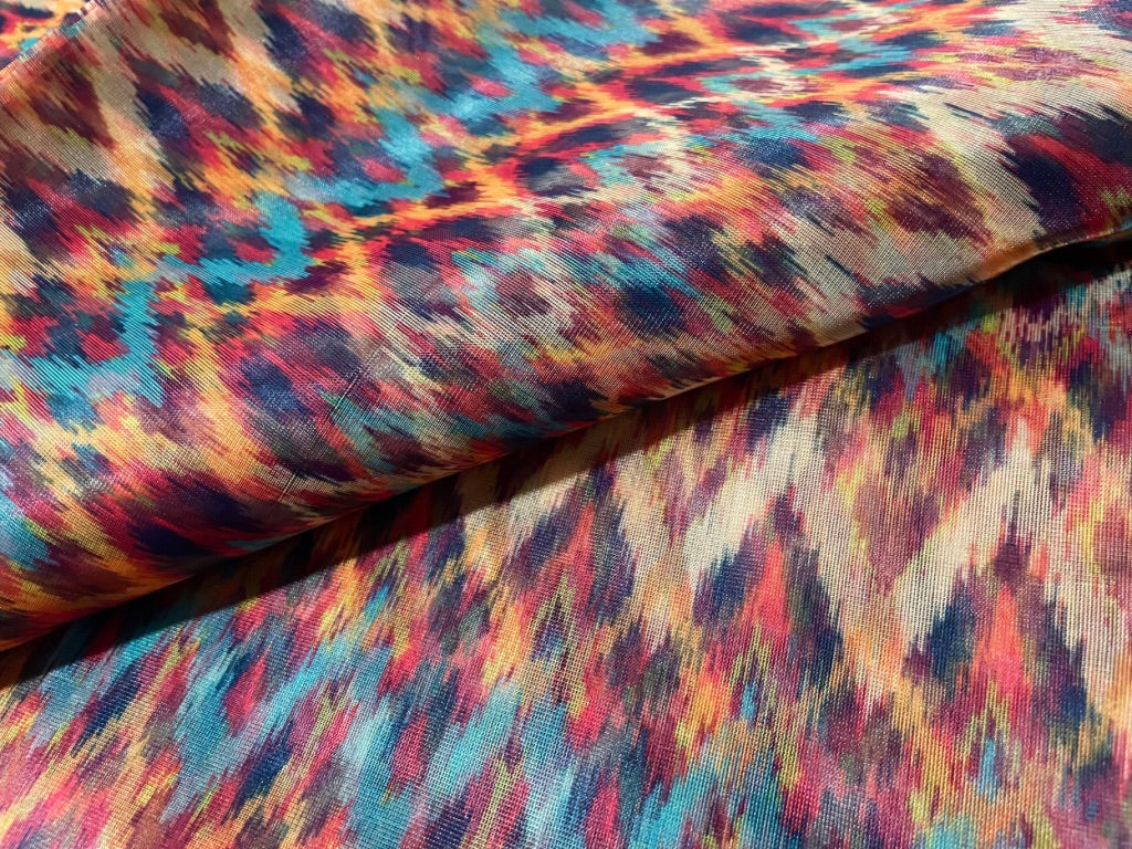 Multicolor Abstract Printed Organza Fabric