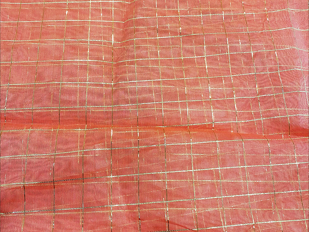 peach-golden-checks-chanderi-fabric