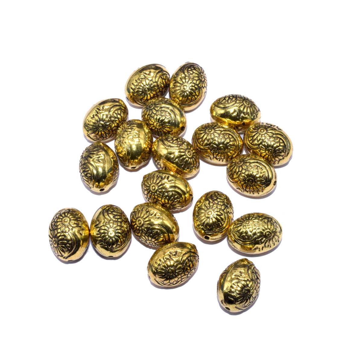 Golden Designer Oval Acrylic Beads - 15x12 mm