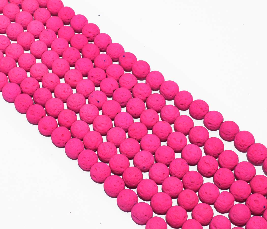 Hot Pink Circular Natural Stone Lava Beads- 8 mm