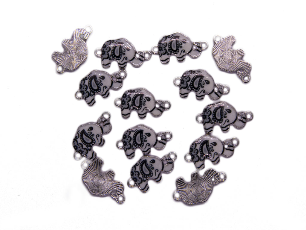 Black and White Elephant Shaped Metal Charms