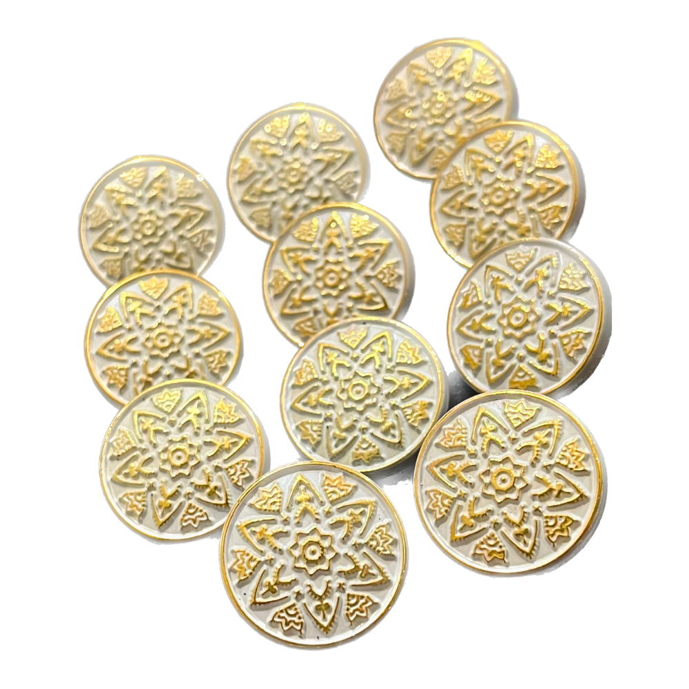 White Circular Plastic Buttons With Golden Design