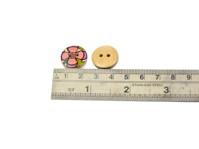 Pink Floral Printed 2 Hole 2 Hole Woodenen Buttons