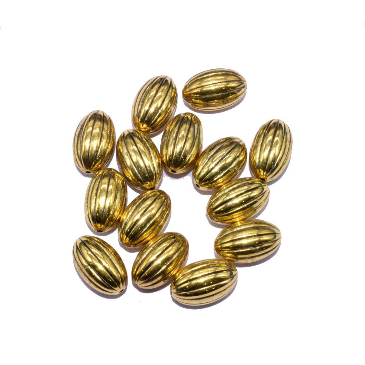 Golden Designer Oval Acrylic Beads - 15x10 mm