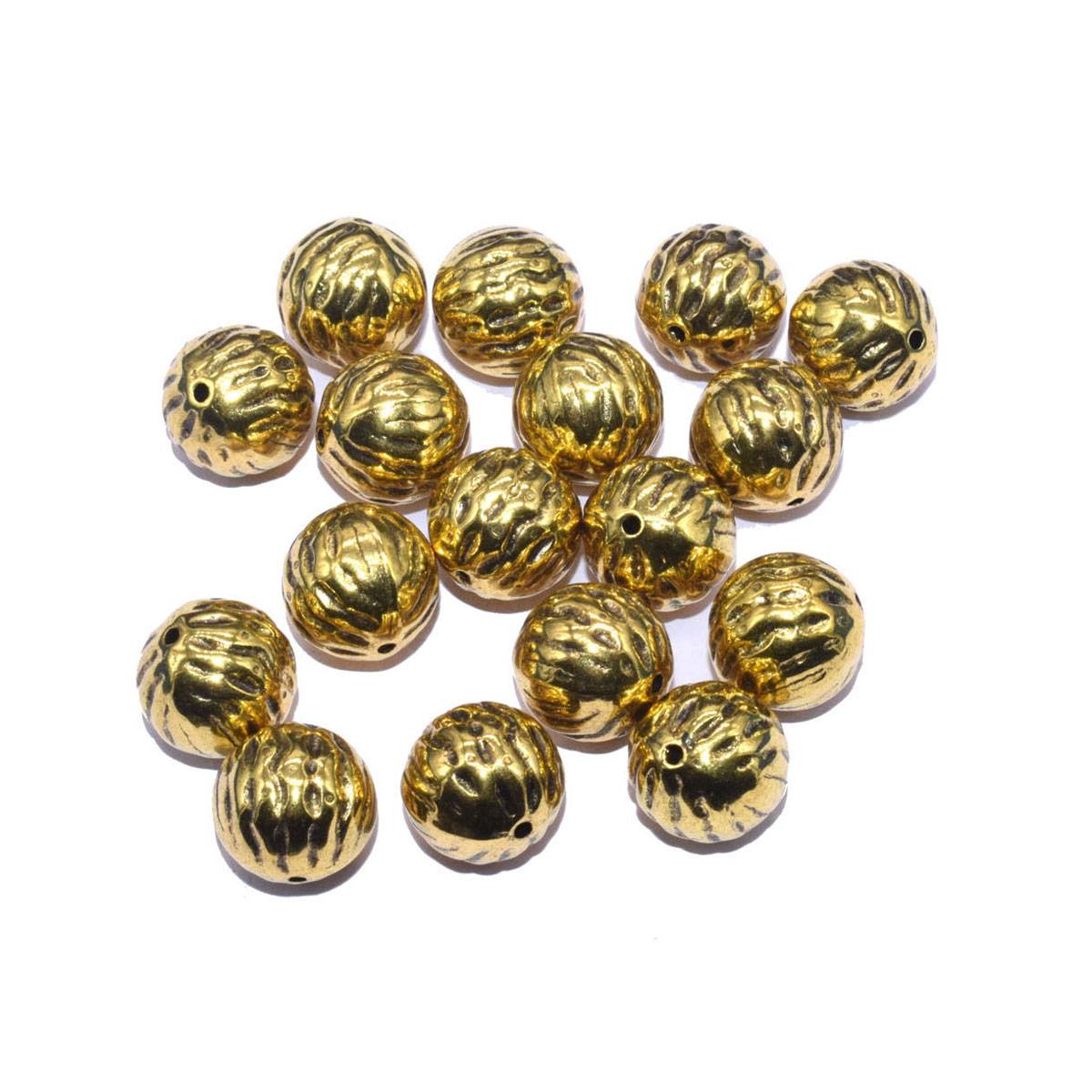 Golden Designer Circular Acrylic Beads - 14 mm