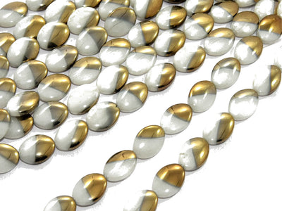 White Golden Dual Oval Designer Beads | The Design Cart (549556486178)